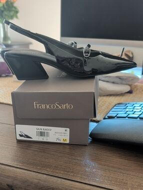 Franco Sarto Black Patent Pointed Slingback Flats